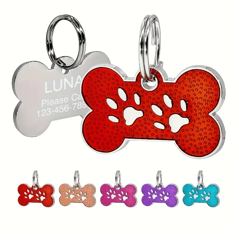 

1Pc【Personalized Custom Pet Tag】Custom Name and Phone Number Engraved Pet Tag, Anti-Lost Pet Tag, Bone-Shaped with Paw Prints, Suitable for Cats and Dogs, Pet Collar Tag, Pet Supplies