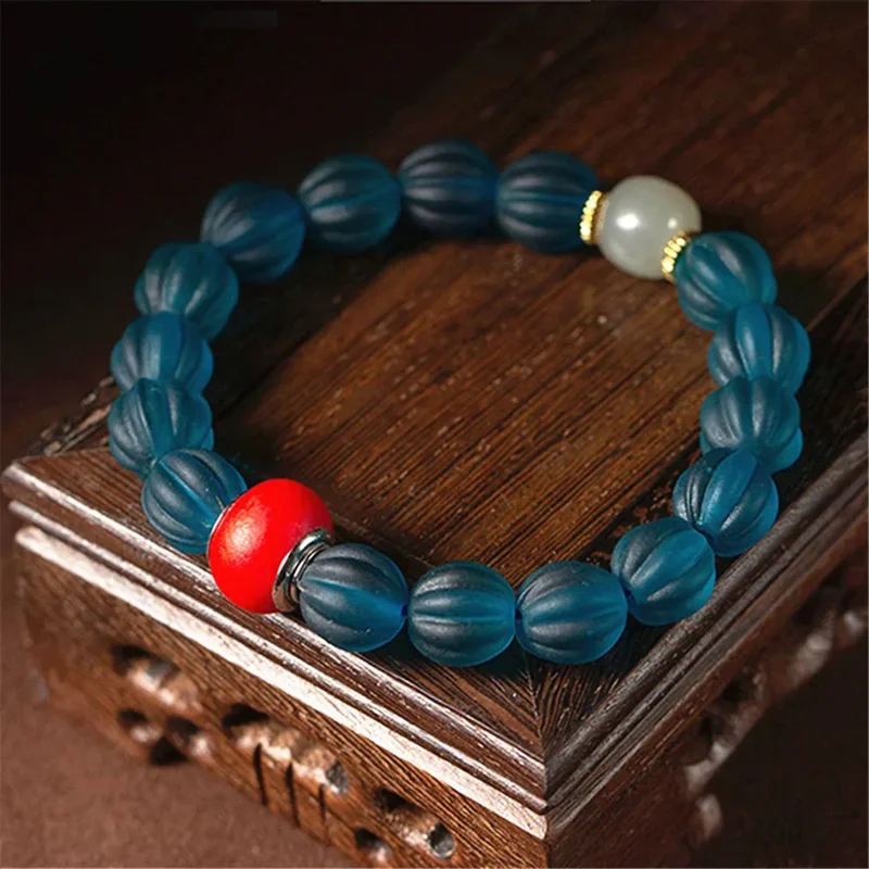 

Nepalese Ancient Colored Glass Pumpkin Charm Braided Bracelet For Women Vintage Buddha Beads Bracelets Handmade Jewelry Gift