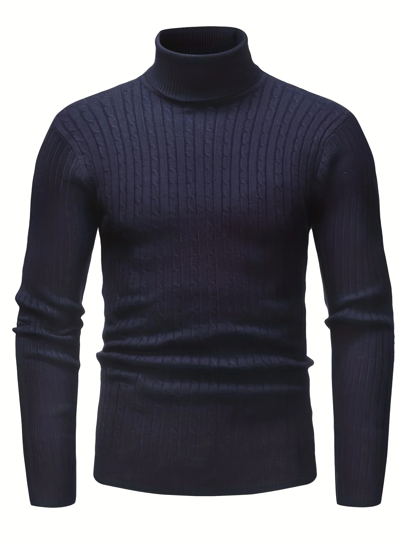 All Match Knitted Solid Sweater, Men's Casual Warm High Stretch Turtleneck Pullover Sweater For Men Fall Winter