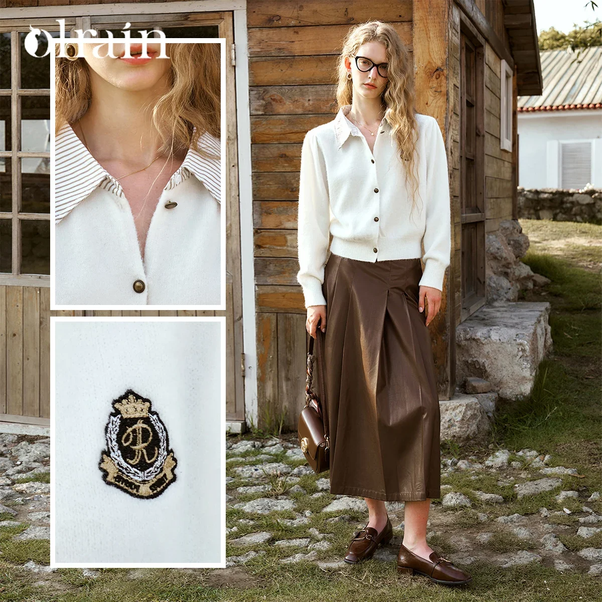 OLrain Women 2026 Autumn Knit Cardigan White Preppy Style Chic Cozy Fashion Daily Commute Knitwear All Match Tops N56QM68826