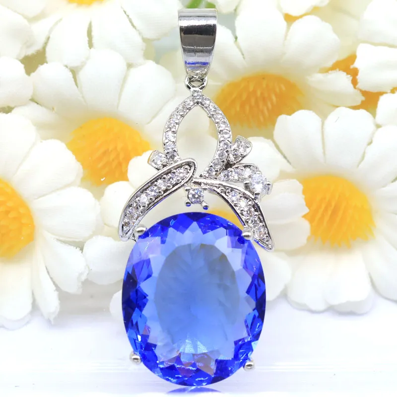 Buy 4 Get 1 Free 42x17mm Gorgeous Created Violet Tanzanite Blood Ruby Blue Sapphire CZ Females Silver plated Pendant