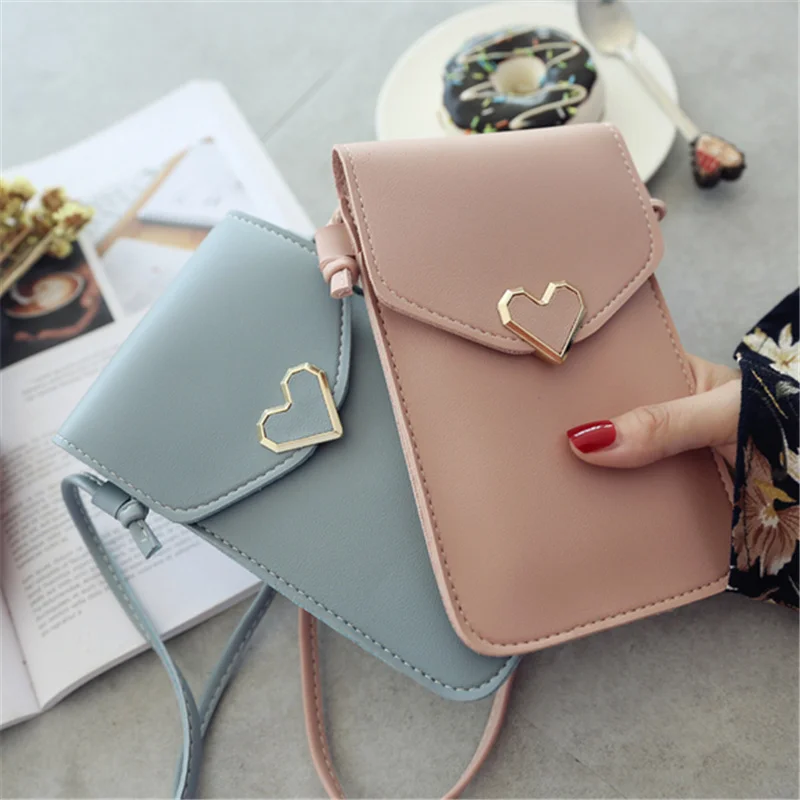 Transparent Touch Screen Cell Phone Purse Smartphone Wallet Shoulder Strap Handbag PU Leather Casual Crossbody Bags Women