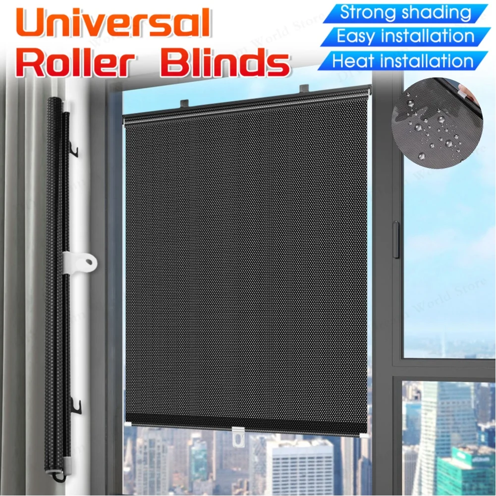4 size Universal Roller Blinds Punch-free Sunshade Nail-free Blackout Curtain Car Bedroom Kitchen Office Window Sun-shading Curt