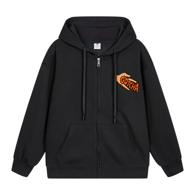 

Men's Zip-Up Hoodie Orange Logo On Black Hoodie 2025 New Style Casual Couples’ Style Casual and Loose
