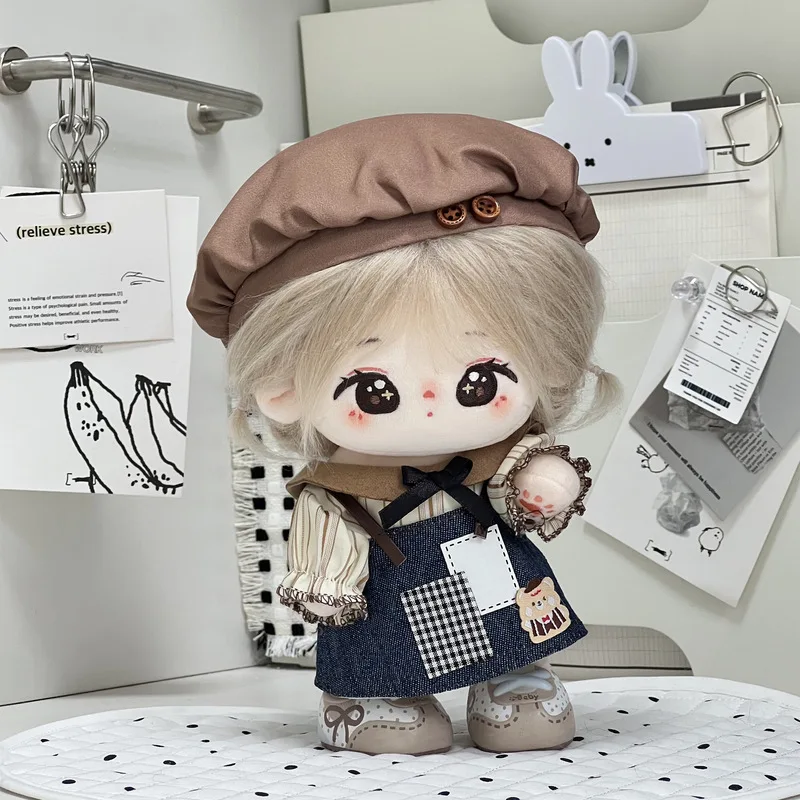 20cm Cotton Doll Clothes Caramel Bear Series Strap Skirt Set Bear Pattern Casual Doll Costume Accessory