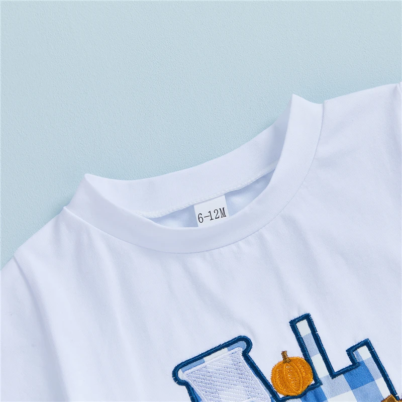 أطقم ملابس الهالوين للأطفال والأولاد تي شيرت مطرز بأكمام قصيرة مع شورت مخطط طقم ملابس صيفية للأطفال الصغار