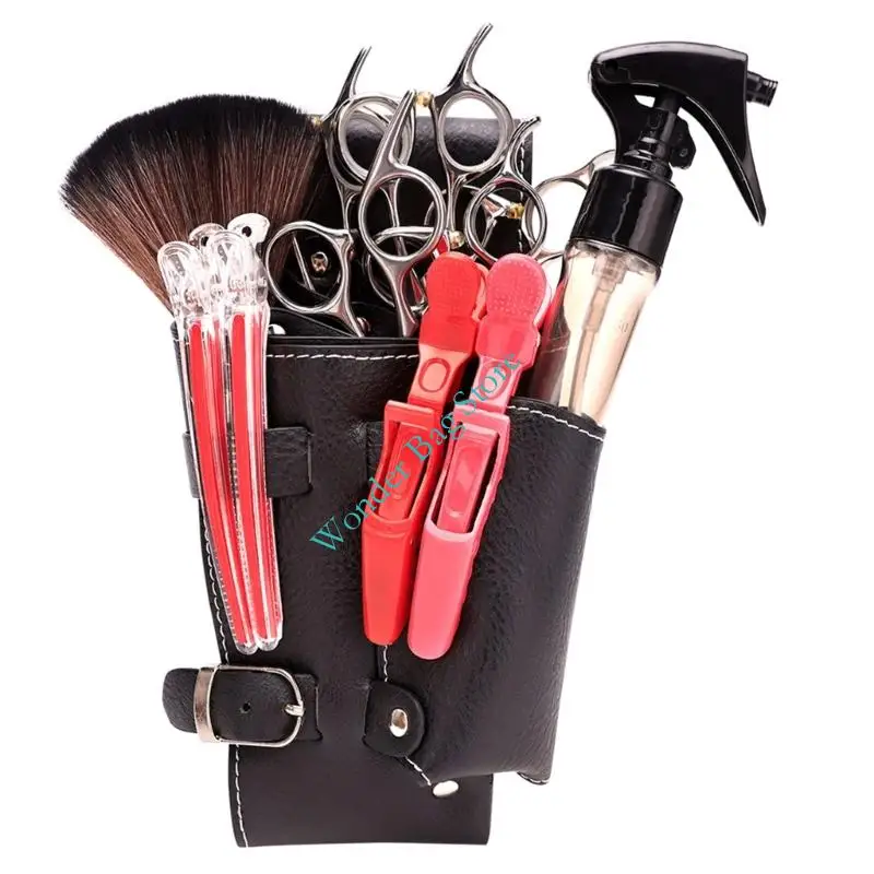 H3CB Lightweight Hairdressing Tool Bag Multi Compartment Design Secure Elastic Strap Practical PU Hair Scissors