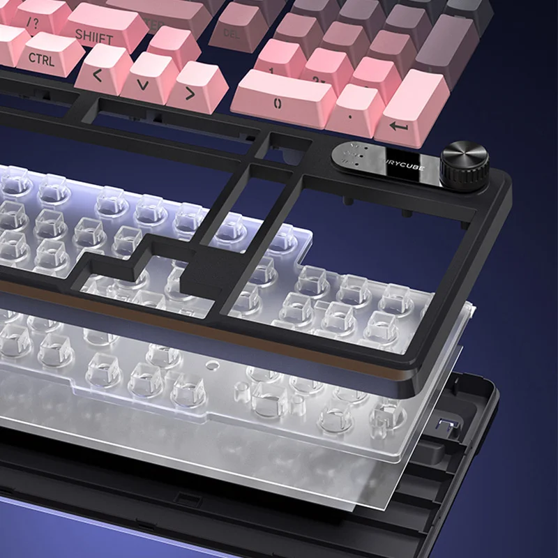 FURYCUBE IP98 เกมแบบมีสายเมมเบรนคีย์บอร์ด RGB โปร่งแสงตัวอักษรอัจฉริยะลูกบิด Mute PBT Keycap 98 คีย์ Contour Line