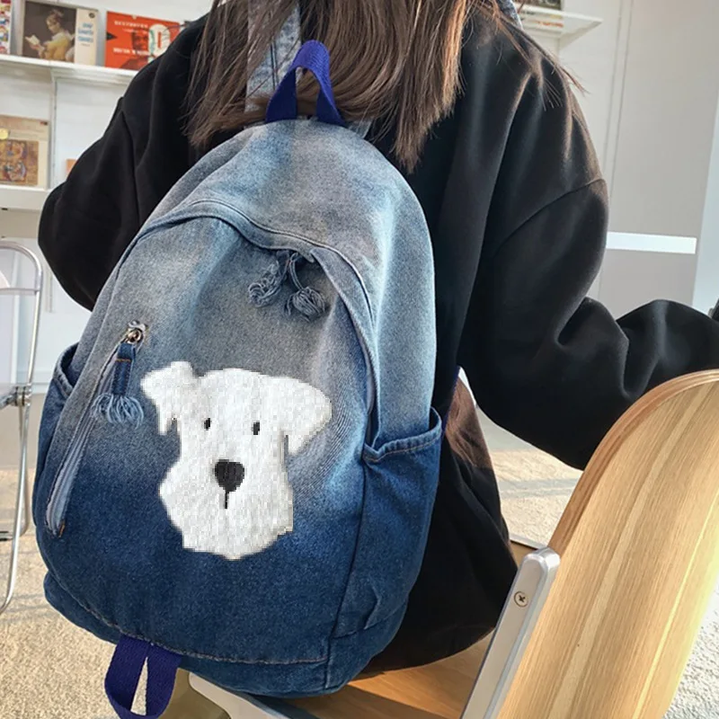 

Gradient Canvas School Bag Lightweight Fashion Denim Backpack Large Capacity Women Design Y2k Dog Backpacks For Students 2025