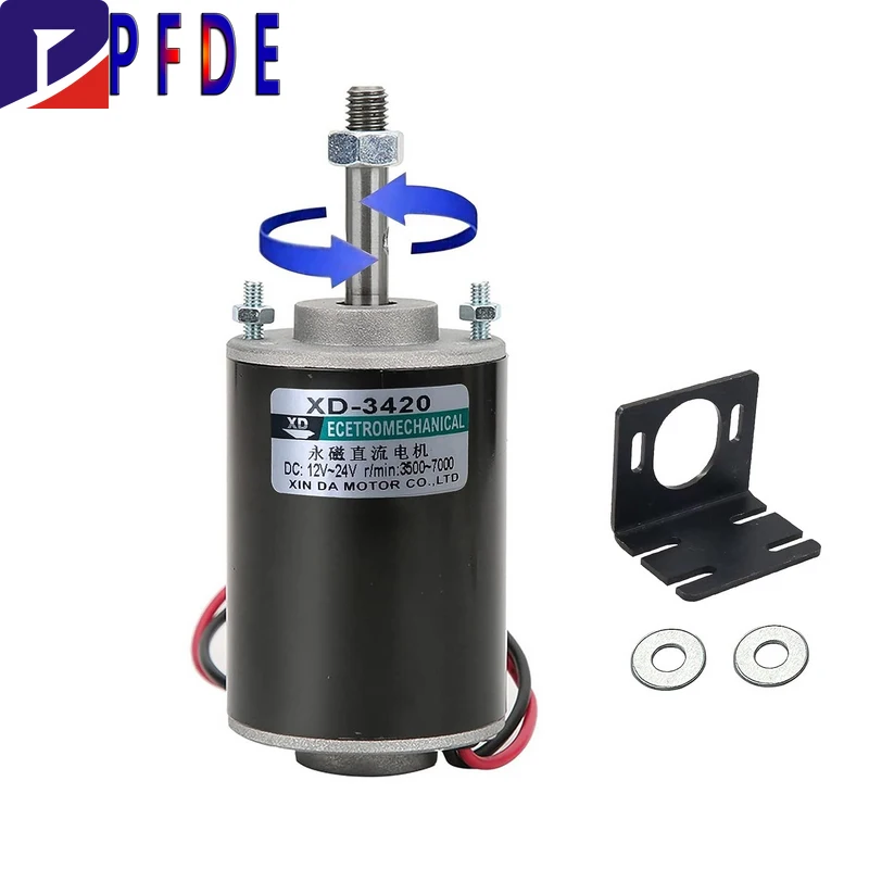 XD-3420 30W High Torque DC Motor 12V/24V Permanent Magnet Motor Mini DC Motor DIY Generator Motor CW/CCW with Bracket