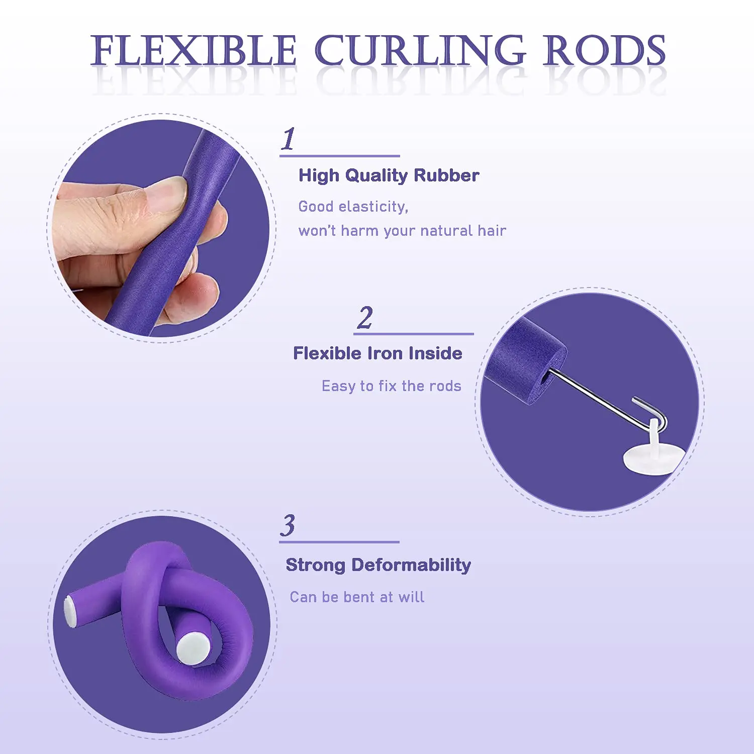 Flexible Hair Curlers to Sleep in, 20PCS Flexi Rods (1.4cm Sizes), No Heat Heatless Curling Set for Short Medium Long Hair view 3