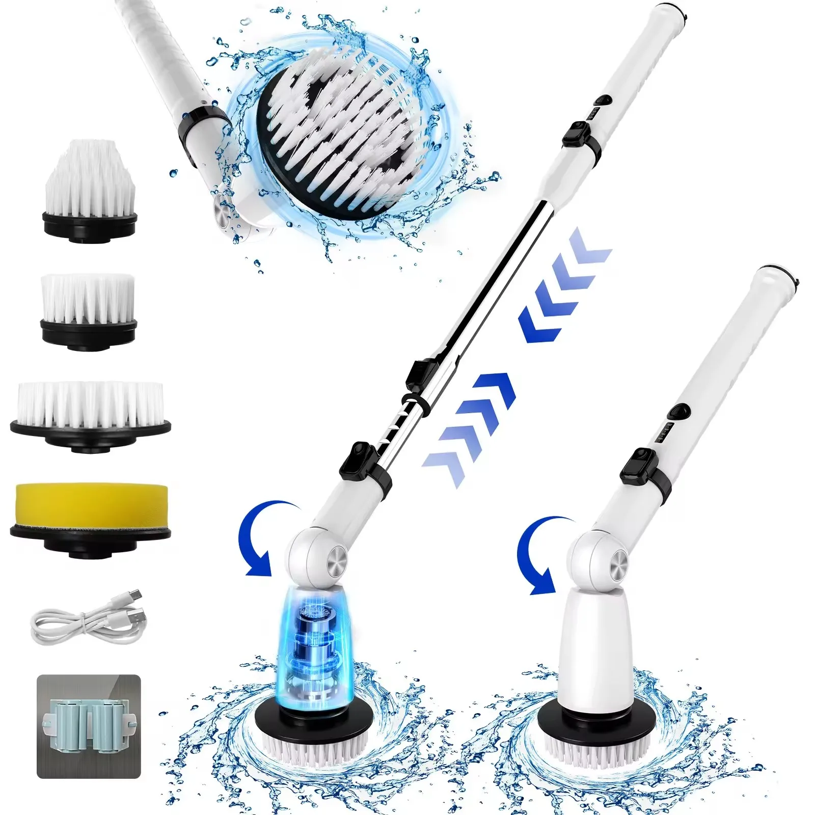 نافذة أرضية الحمام الكهربائية تدور الغسيل PP فرشاة التنظيف الكهربائية مع رؤوس فرشاة قابلة للاستبدال