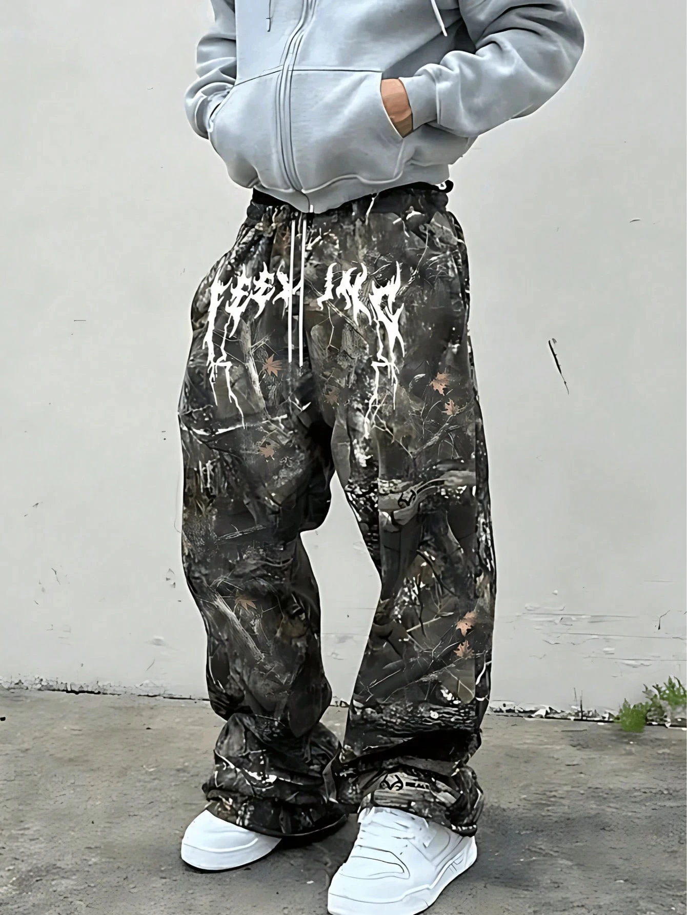 Unisex-Jogginghose mit Waldtarnmuster, gerade geschnittene Hose, Vintage Y2K Street-Style Hip-Hop Freizeithose für den täglichen Gebrauch – Detail 6