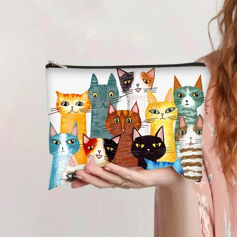 New Women Powder Puff Storage Bags Large Capacity Makeup Travel Toiletry Bag Cartoon Printed Zipper Bags Makeup Tool Accessories