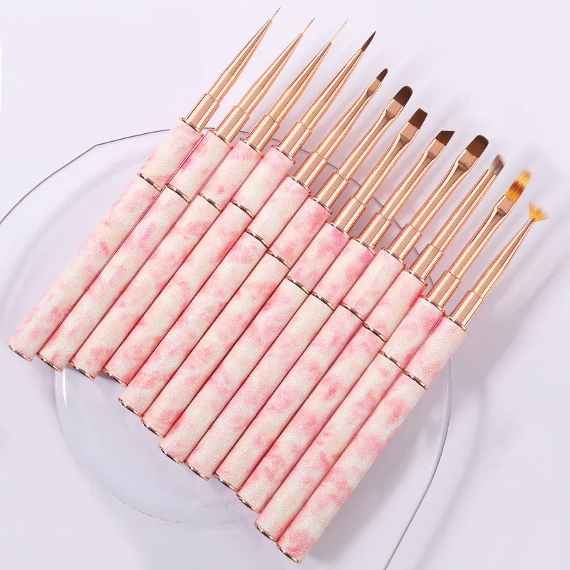 Pink Marble Nail Brush Gel Brush For Manicure Acrylic UV Gel Extension Pen Nail Polish Painting Drawing Brush Liner