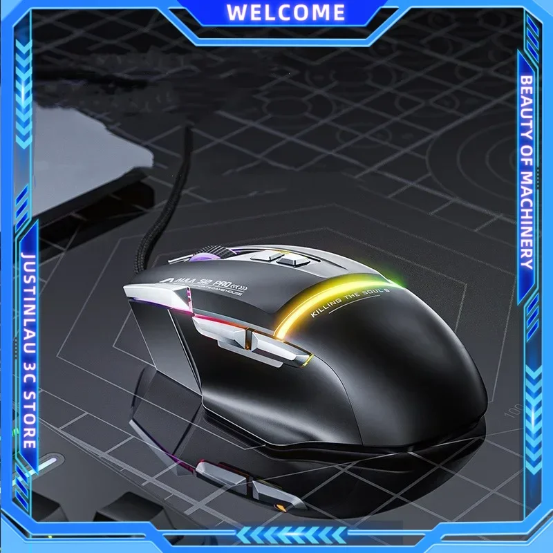 Wired RGB Light Gaming Mouse Keys, Mecanismo de contrapeso embutido, Memória integrada, 128KB, 12800DPI