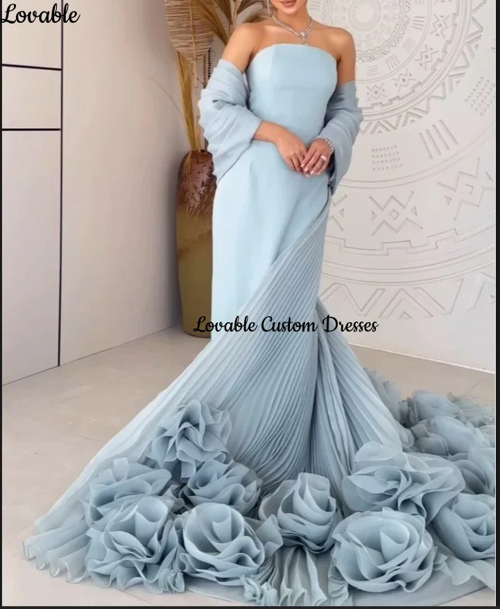 Vestidos de noite personalizados com zíper, linha a, sem alças, até o chão, flores, luxo, alças, zíper, vestidos elegantes para mulheres