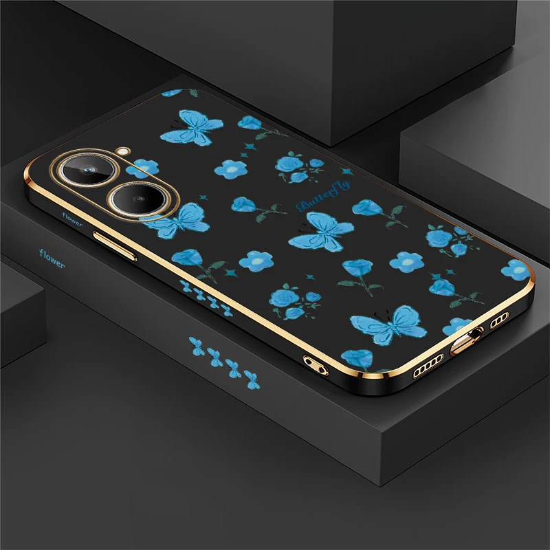 Flower Butterfly Print Phone Case For OPPO Realme 12 Pro Plus 10 9i 4G 12 5G 11 9 Pro Plating Silicone Soft Shockproof Cover