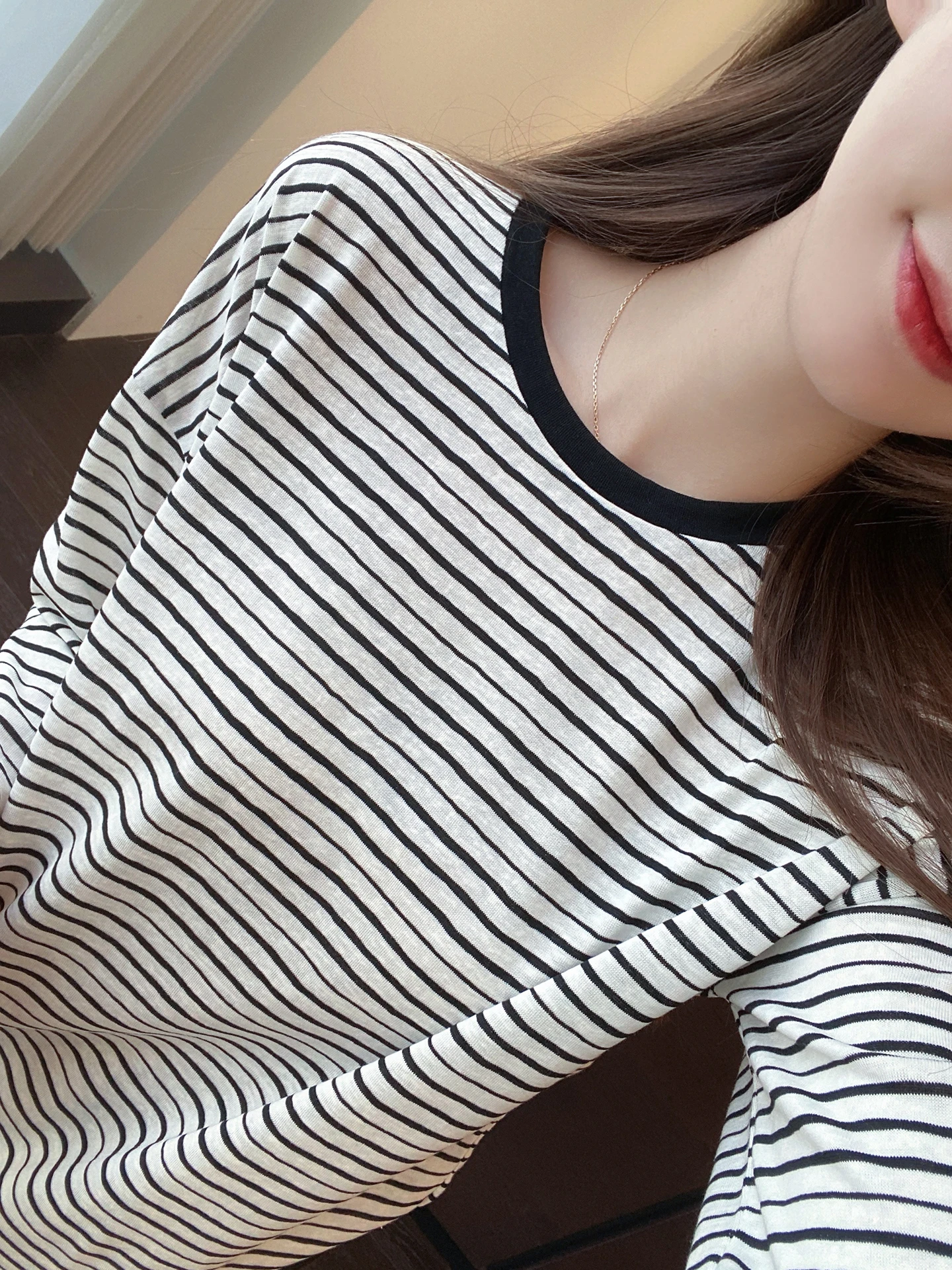 

AMR UU Women's Comfortable Loose Long Sleeve T-Shirt Cool Sensation Striped Base Shirt Spring Summer New Arrival Casual Style