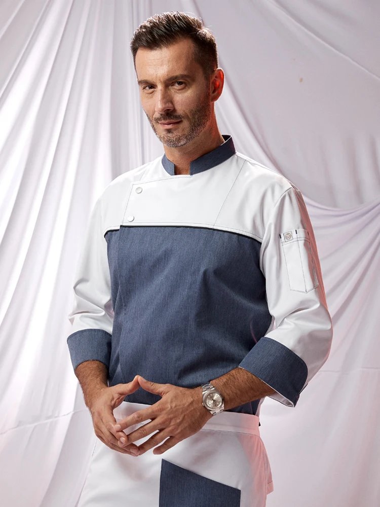 Veste de cuisine à manches longues pour hommes et femmes, vêtements de chef de restaurant, uniforme de travail de Chamonix, manteau de travail de serveuse, hôtel, 73