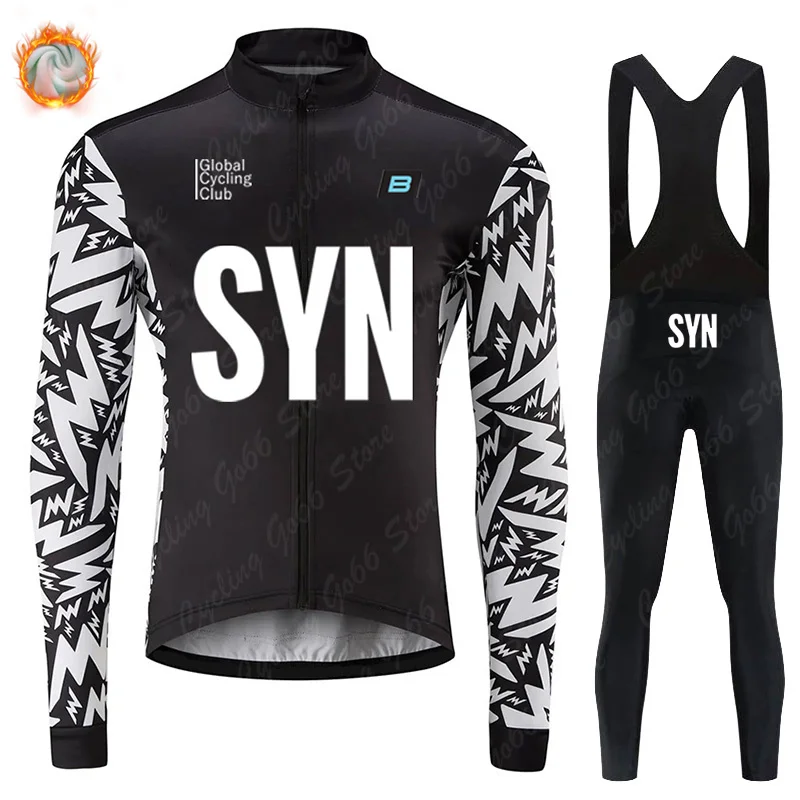 SYN Winter Cycling Set Thermal Fleece BIEHLER Bicycle Clothing Long Sleeve Jersey Road Bike Clothes Ropa Ciclismo MTB Uniform