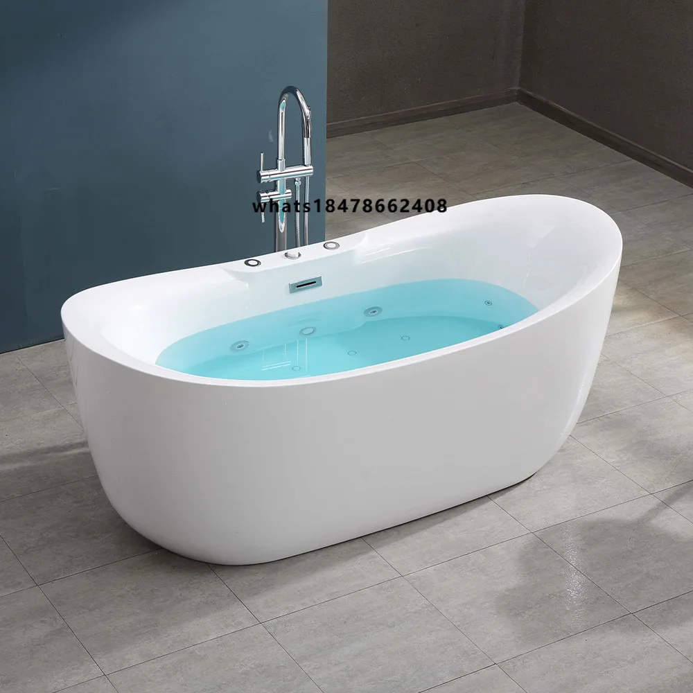 Gurgle Freestanding whirlpool Tub Acrylic air Jet Massage Bathtubs with LED Light
