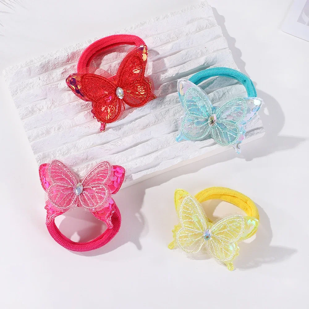 

2 Pcs Korean Style Sequin Girl Butterfly Hair Loop Hair Rope Cute Towel Loop High Ponytail Girls Headwear Hair Accessories