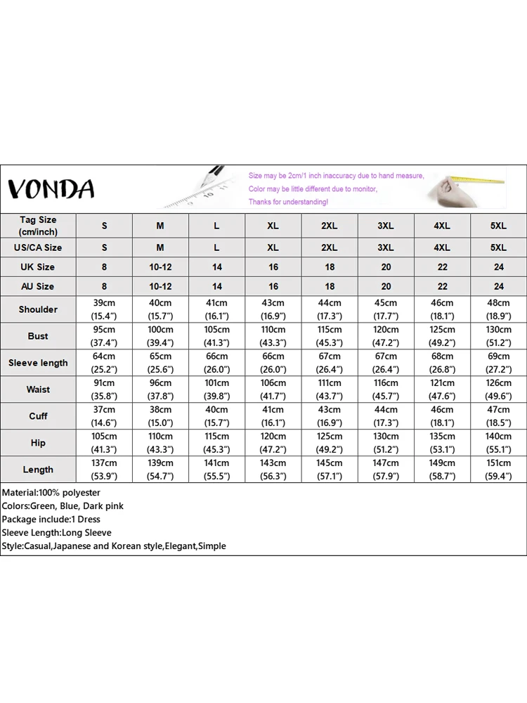 Vonda plus size 5xl vintage impressão vestidos femininos manga longa casual boêmio maxi vestido de verão moda com decote em v oversized festa robe