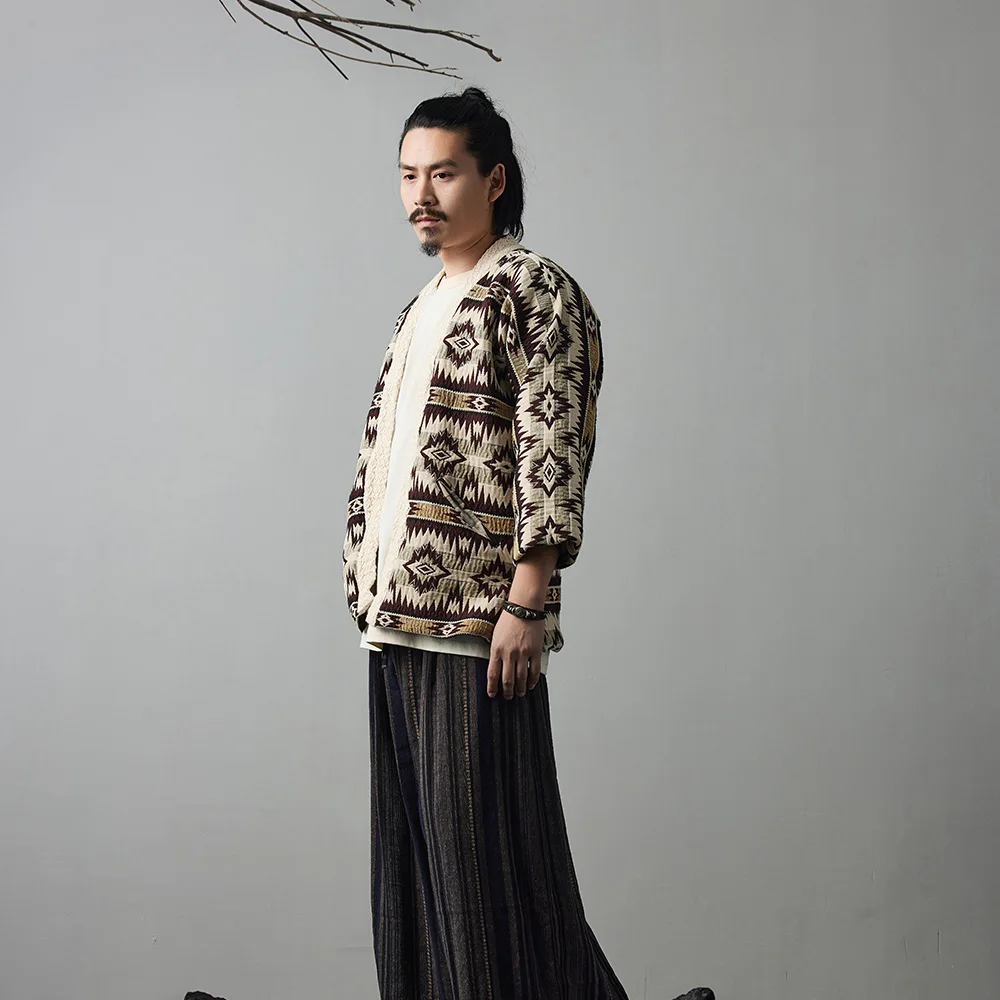 New Style Jacket Japanese Retro Robe Coat Indian Pattern Yarn-Dyed Loose Casual Versatile Shoulder Robe