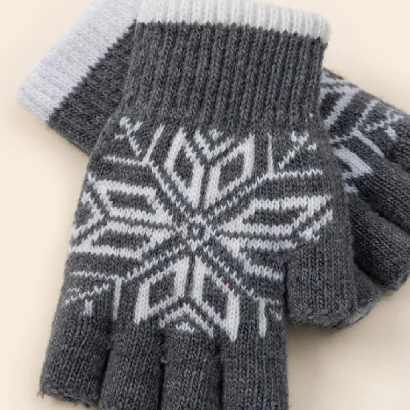 1 Pairs of Half-finger Autumn and Winter Knitted Open-finger Touch Screen Heat and Cold Cycling Cute Gloves