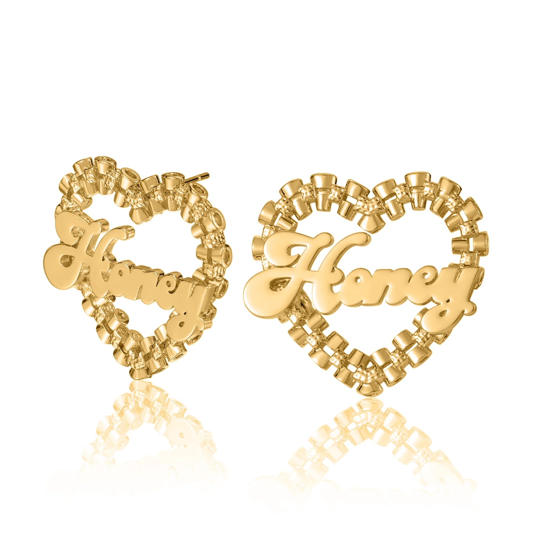 Dascusto Edelstahl Personalisiertes Geschenk-Schmuckstück Herz-Design Anpassbarer Name Ohrringe in Uhrenform Creolen für Kinder und Frauen – Detail 1