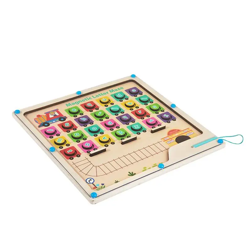 Alphabet Magnet Board Wooden Magnetic Maze Board Letter Puzzle Alphabet Board Alphabet Color Sorting Educational Toys Magnetic