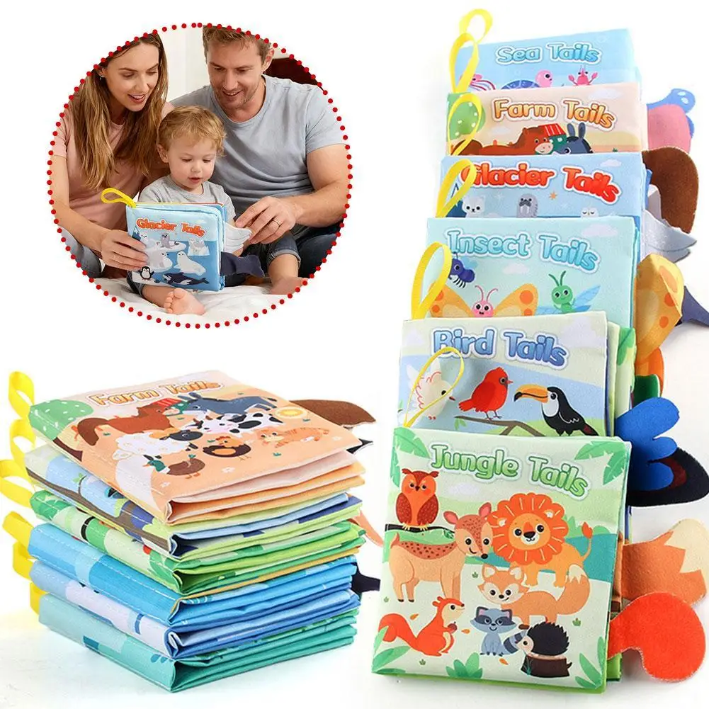 كتاب تعليمي من القماش الناعم للأطفال قابل للغسل على شكل حيوانات كرتونية ذيل التعليم المبكر ورأى كتاب ألعاب التنوير ألعاب الأطفال Y1U6