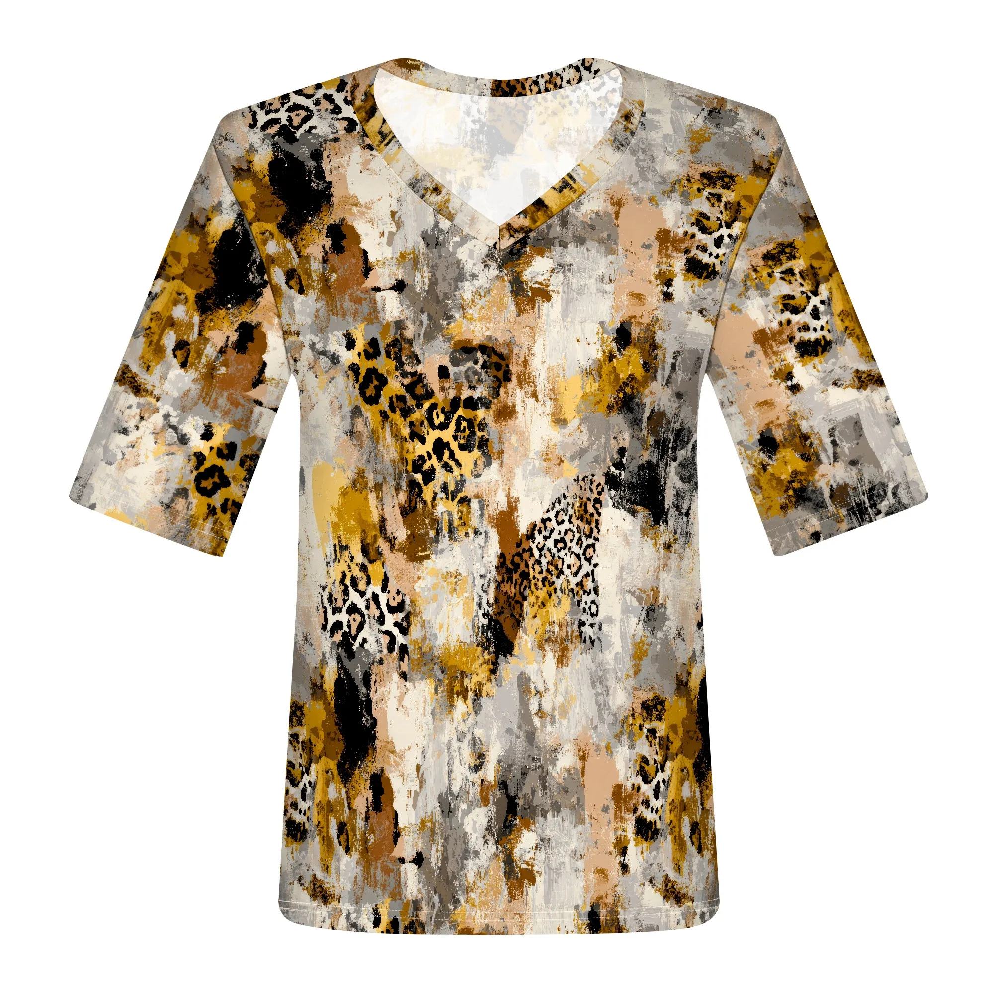 3/4 Length Sleeve Womens Tops 2025 Floral Print Vintage V Neck Top Shirt Loose Plus Size Shirts Vacation Outfits