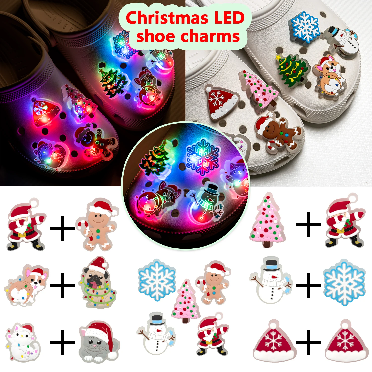 1/2/5pcs Lighted Christmas Shoe Accessories Charms Women Gift Santa Claus Snowman Shoe Decoration for Sandals Fits All Clogs