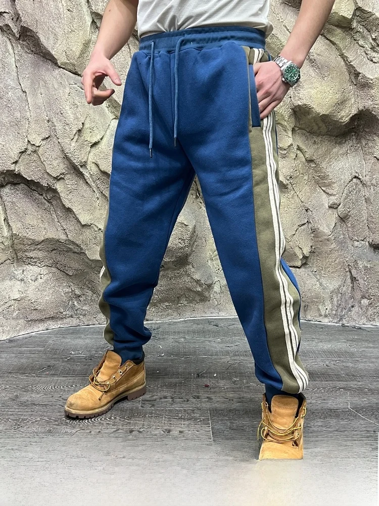 

Thiened Fce Inner Men's Sports Casual Pants Autumn Winter Warm Sli Trousers Sweatpants Straight Leg mid Waist Long P...