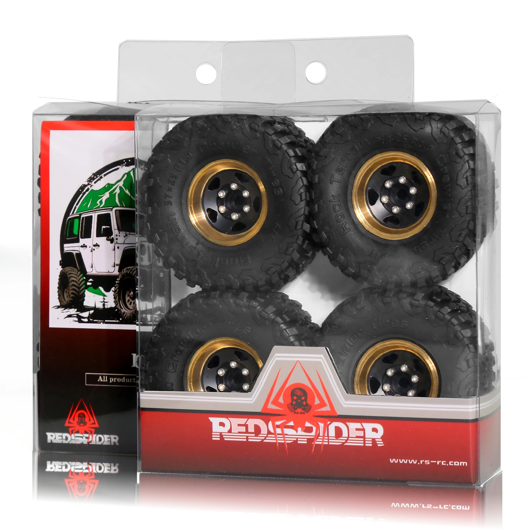 4Pcs Black Coating Brass 1.0 Beadlock Wheel Mud Tires  for 1/18 1/24 RC Crawler Car Axial SCX24 FMS FCX24 Upgrade