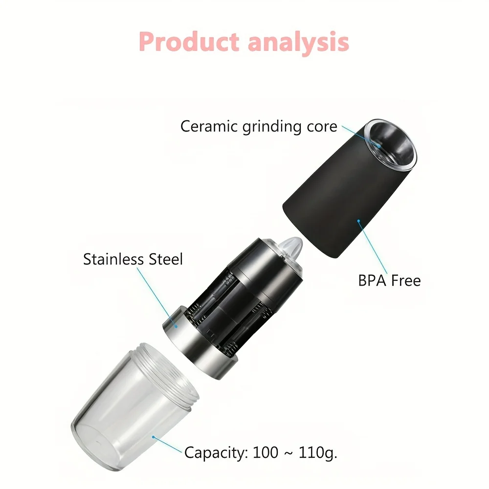Pepper grinder, household sea salt grinder, electric adjustable spice grinder, reusable pepper crusher, kitchen gadget, adjustable coarseness, battery-powered LED light, one-handed automatic operation image 4