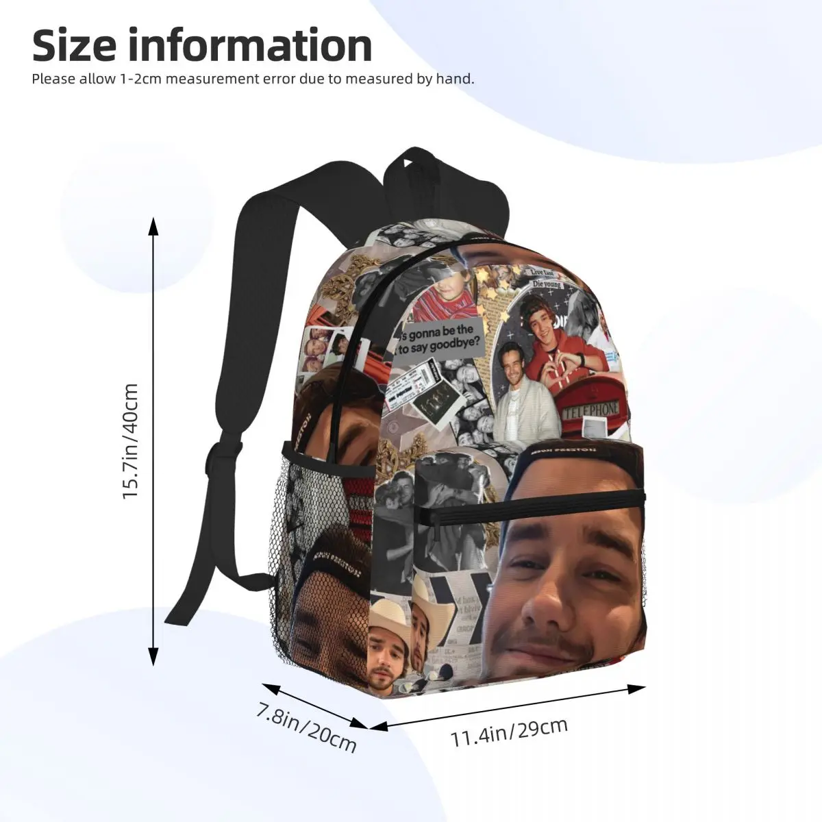 Liam Payne Photo Collage Student Backpack School Bag Hiking Travel Daypack for Men Women Bookbag Shoulder Bags