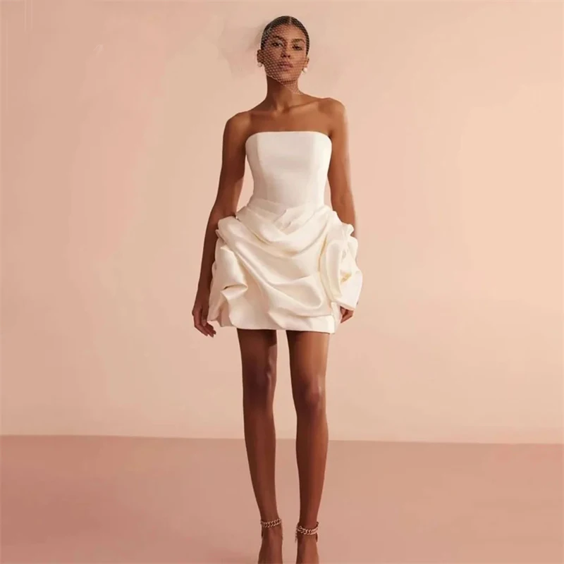 OLOEY Elegant Forest Fairy Mini Wedding Dresses Satin A-line Engagement Dress White Pleat Halter Traditional Wedding Gown 2026