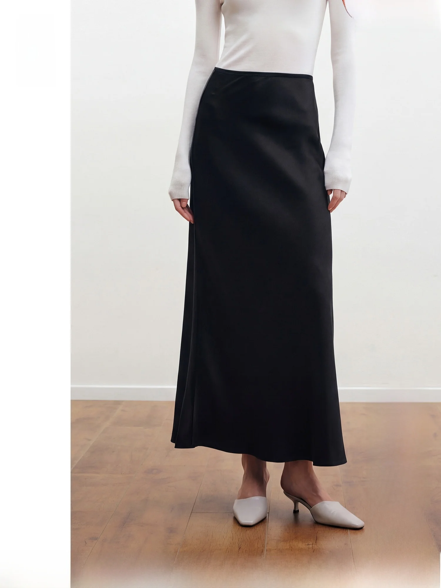 

CHICC3 Summer New Arrival Lightweight Viscose Blend Satin Tailored Dynamic Fish Tail Half Skirt Commute Simple Style Midi Skirt