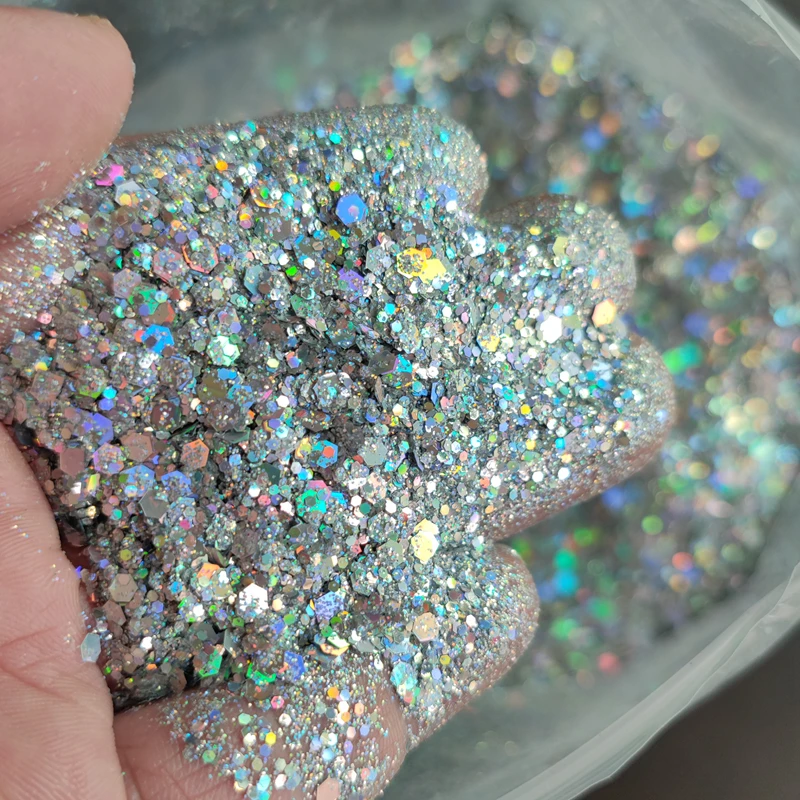 1000g Iridescent Holographic Hexagon Nail Sequins Glitter Manicure Acrylic Flakes 3D Chameleon Slices Pigment for Nail Art