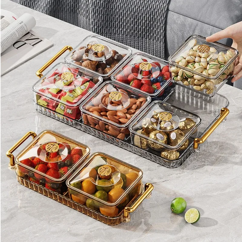 Food Storage Tray Dried Fruit Snack Serving Plate Candy Nuts Dish with Lid Home Candy Nut Storage Box Share with Friends