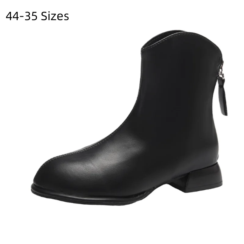 

Женские зимние и весенние ботильоны с коротким ботильоном и круглым носком, черные и бежевые туфли 3 см, туфли на низком каблуке с молнией сзади, искусственная кожа 44