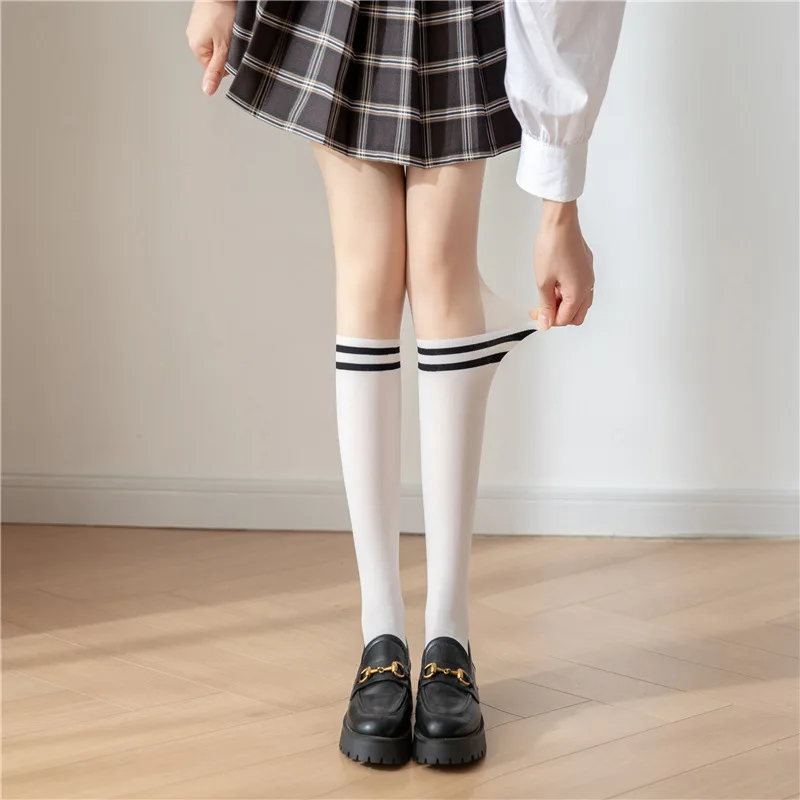 Fashion Personality Two-Tone Patchwork Women's Pantyhose Preppy Fake Calf Socks Thin Sheer Anti-Hook Lolita Hottie Sexy Tights