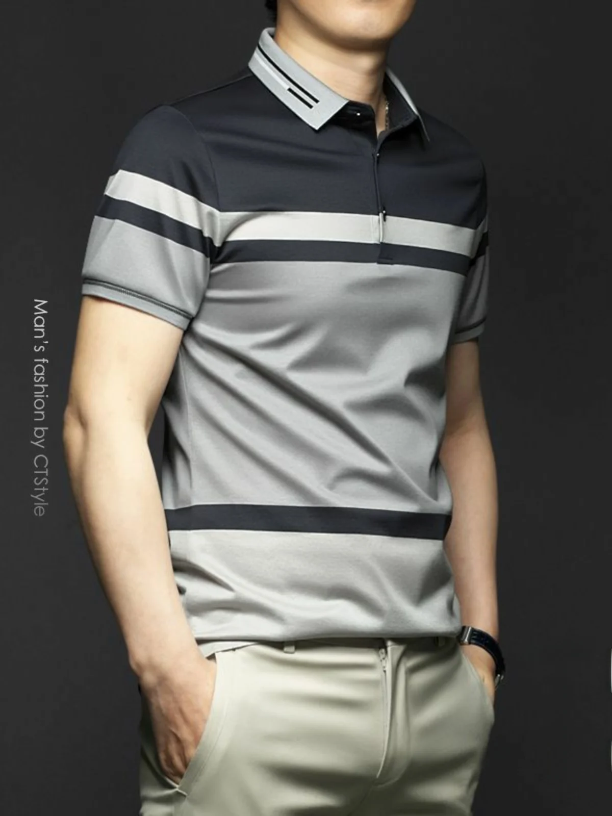 

Ice Silk irt Men's ort Sve Turn-down Collar T-irt Breathable Thin Busin Casual Summer New Arrival