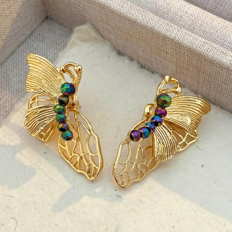 2025 New Sophisticated Hollow Butterfly Earrings Stylish Gold Tone Butterfly Earrings Accessory with Delicate Carved Patterns