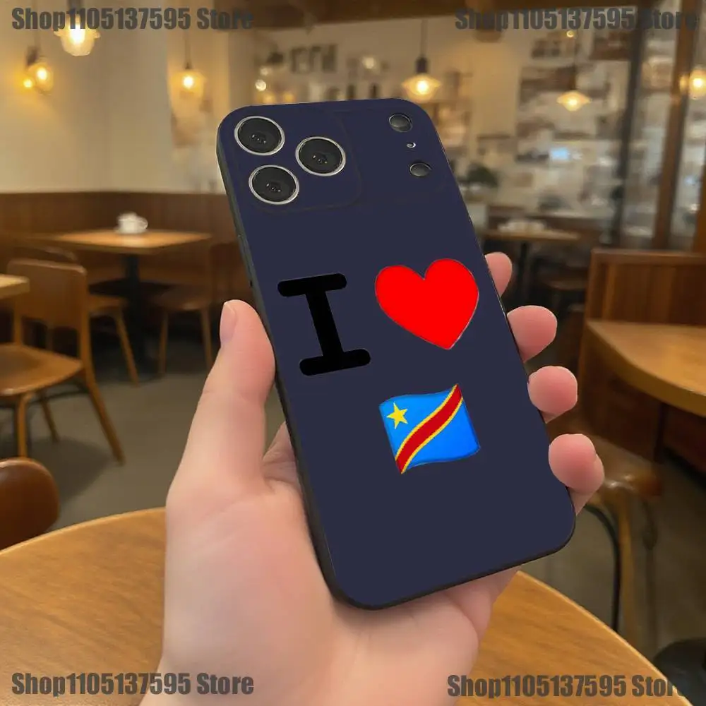 Чехол для телефона с флагом Демократической Республики Конго для iPhone 17,16,15,14,13,12,11,Pro,XS,Max,XR,Plus,E,SE4,Mini Black Soft Cover