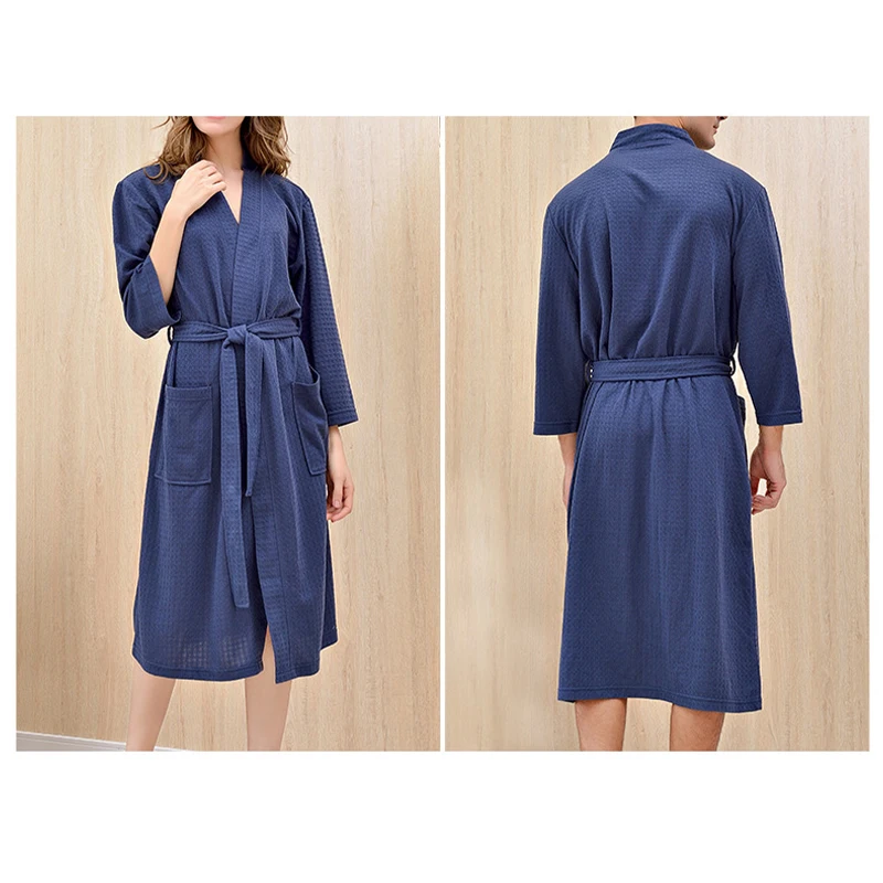 Waffle Couple Robe Pajamas Sauna Bathrobe Minimalist Gown Women's Thin Dressing Hotel Robe Hot Sale