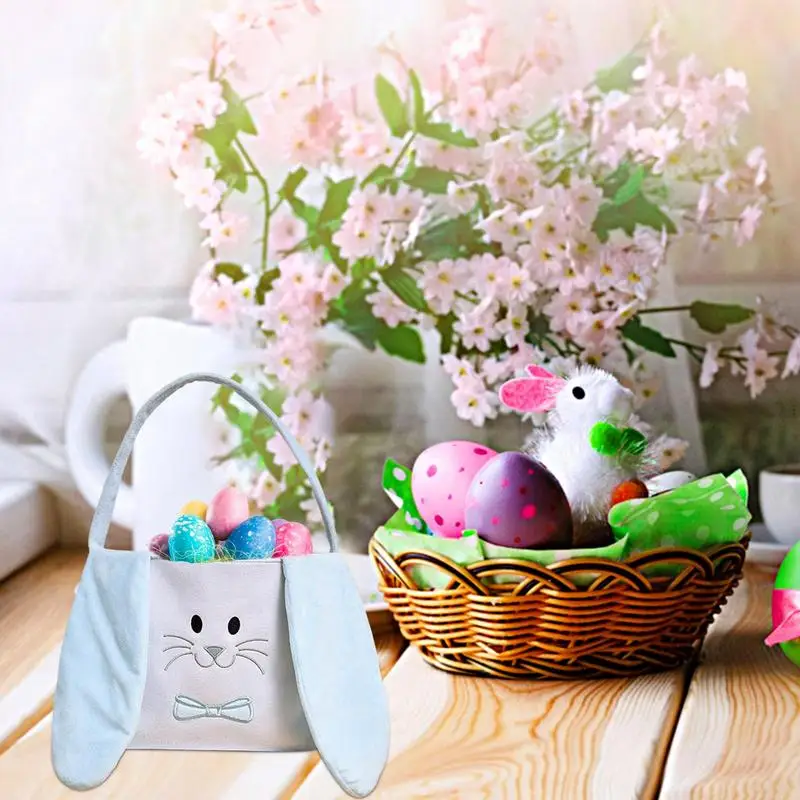 

Easter Bunny Basket Reusable Treat Tote Bags With Handles Bunny Candy Basket Party Supplies Spring Hunts Container For Candy